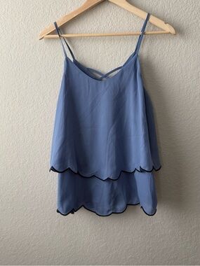 miami Light Blue Scalloped Layered Spaghetti Strap Camisole